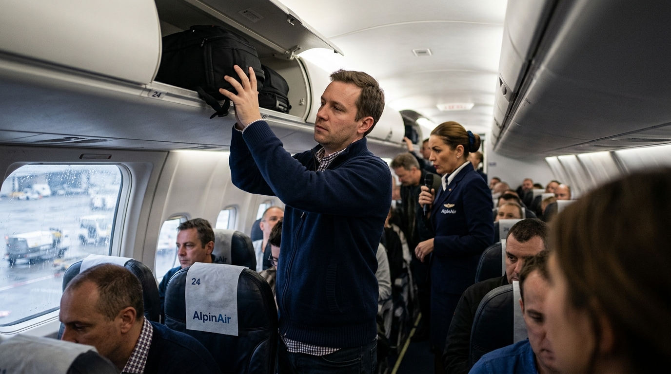 AlpinAir Introduces Frequent Flyer Tier Rewarding Passengers for Standing Up Before Plane Stops Taxiing — The Swiss carrier's new 'Momentum Elite' program gamifies gate-hovering, security-line delays, and overhead-bin hesitation.