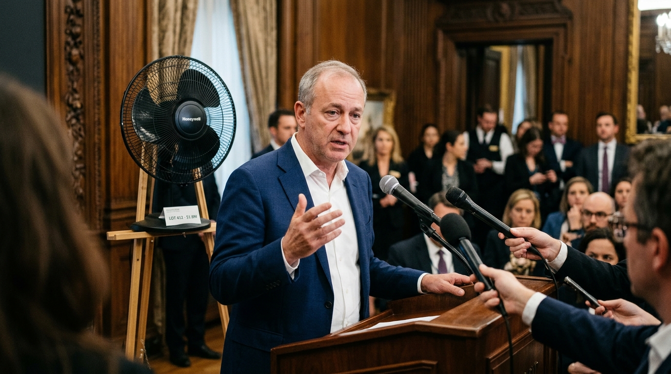 Vander & Hastings Auction House Defends Sale of $1.8 Million Office Breakroom Fan — The generic Honeywell desk fan, listed as a 'kinetic wind installation' due to a cataloging error, sparked a 12-minute bidding war in Geneva.