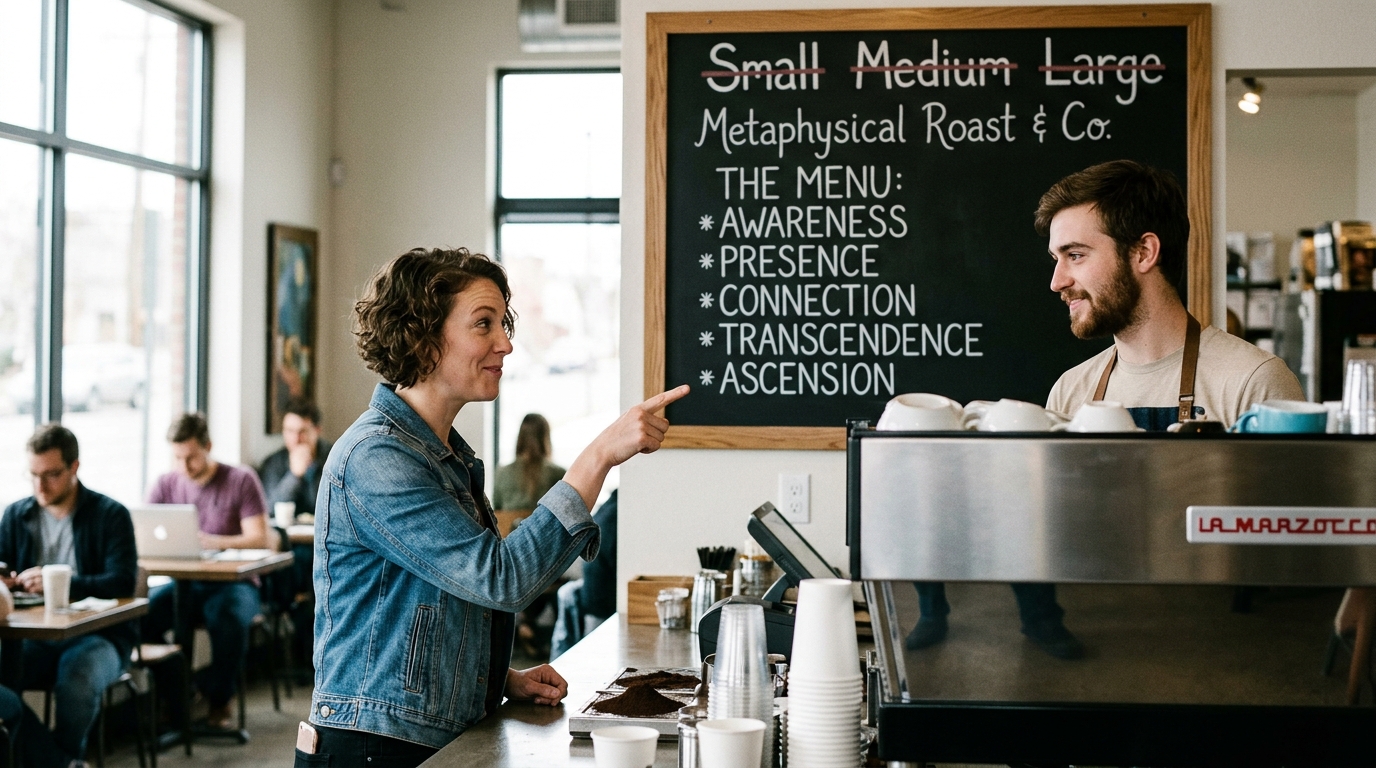 Denver Coffee Chain Replaces Standard Beverage Sizes with Stages of Metaphysical Realization — Customers at Aperture Coffee Roasters must now choose between 'The Illusion of Agency' and 'The Complete Dissolution of the Ego' to get their morning caffeine.