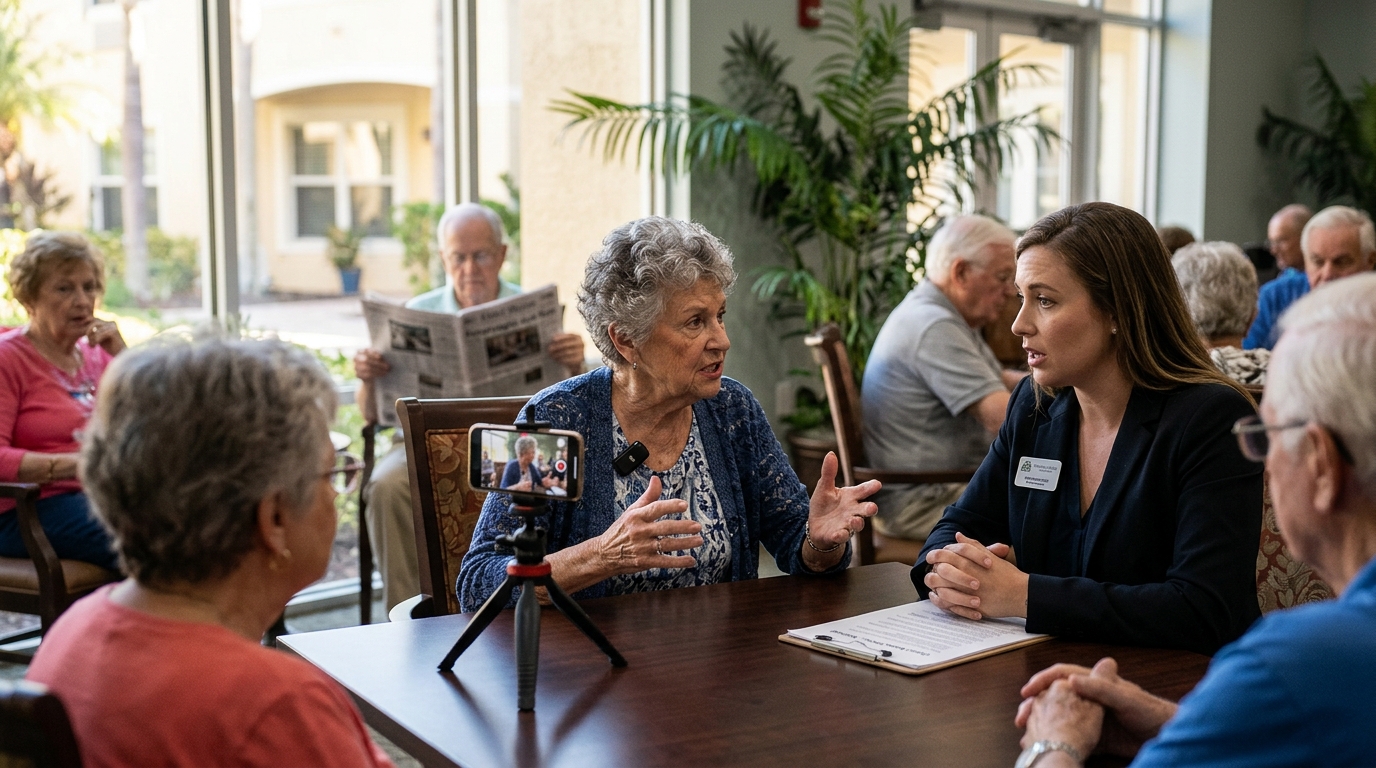Sarasota Retirement Community Enacts Strict Guidelines for Resident Influencers — The 42-page policy limits "Get Ready With Me" videos in the dining hall and establishes corporate sponsorship rules for mobility aids