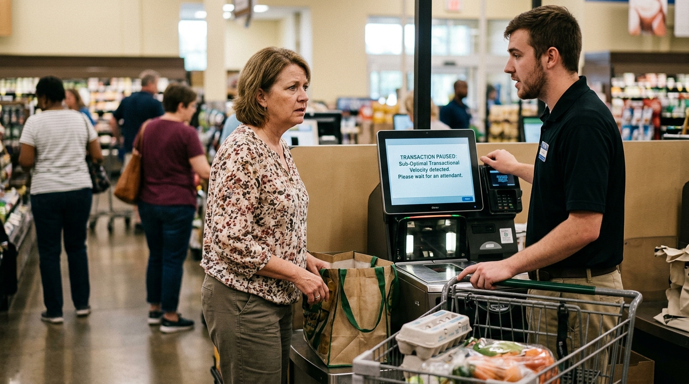 Midwest Supermarket Self-Checkout Flags Shopper for 'Sub-Optimal Transactional Velocity' — A regional grocery chain defends its automated terminals after a customer was cited for failing to scan an organic cucumber within the corporate time limit.
