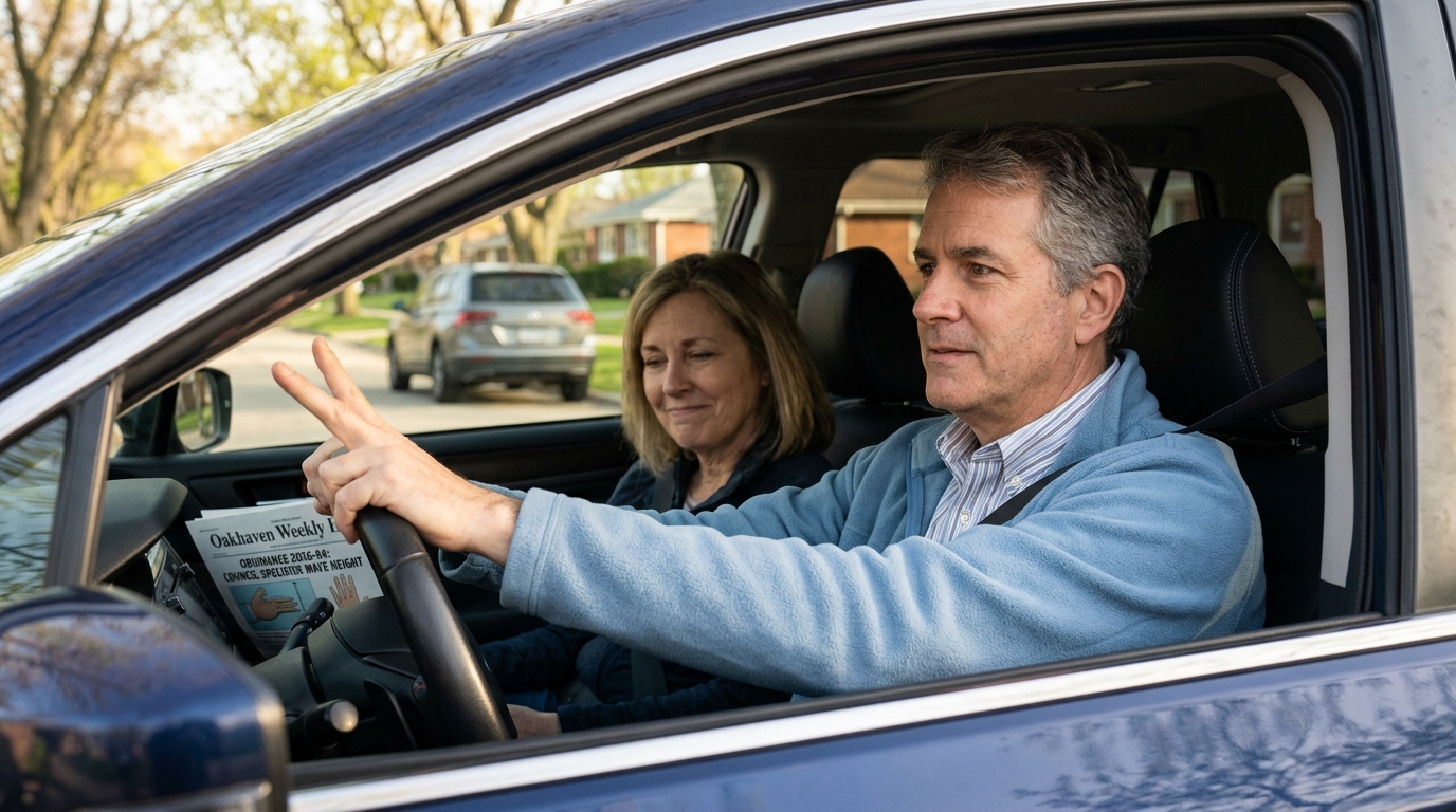 Illinois Suburb Passes Ordinance Specifying Exact Finger Height for Steering-Wheel Wave — Oakhaven City Council codifies 'Standardization of Casual Vehicular Salutations' to reduce baseline suburban anxiety.