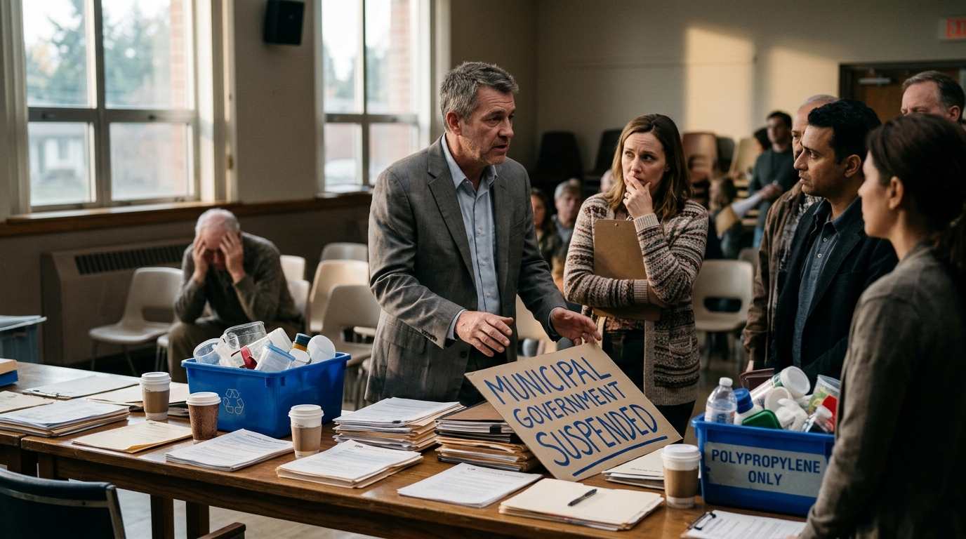 Mapleton Suspends Municipal Government Indefinitely Over Three-Year Sorting Error in Polypropylene Bins — The town council ruled itself legally unauthorized to govern after an audit revealed soft-touch yogurt lids were commingled with rigid-flex containers.