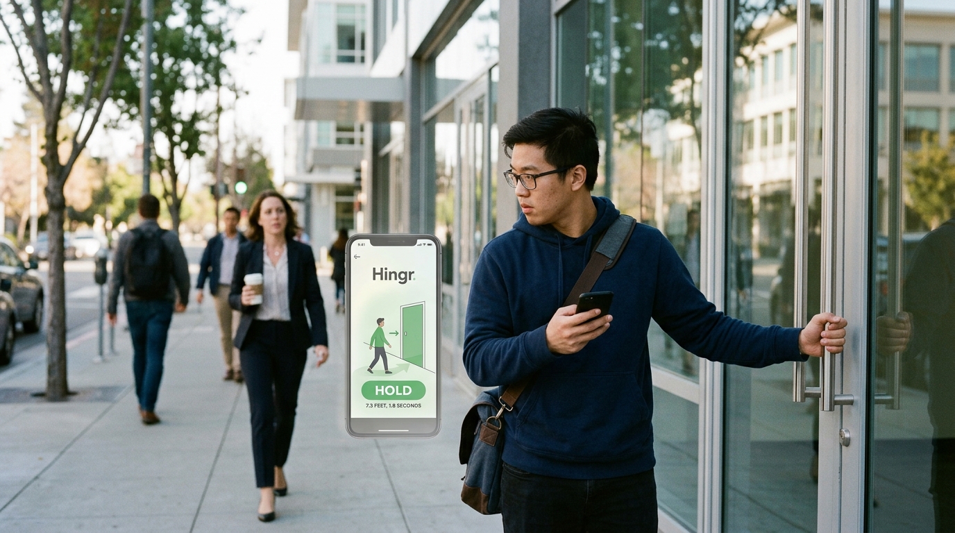 New Mobile App Calculates Exact Distance At Which You Are Obligated To Hold The Door — The startup Hingr aims to eliminate the 'awkward half-jog' by using LiDAR to measure oncoming pedestrian velocity.