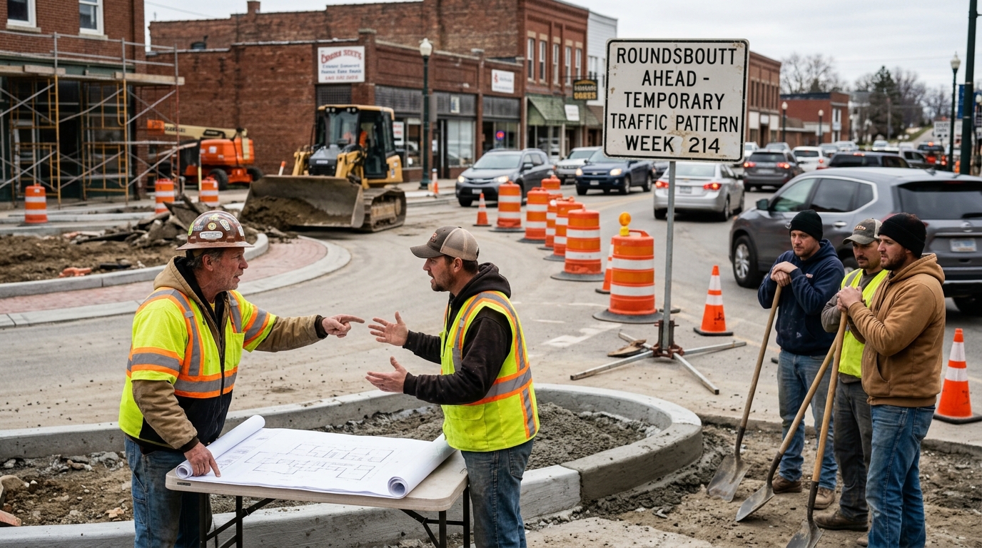 Ohio Roundabout Reconfigured for 214th Consecutive Week as Rival Engineering Factions Clash — Residents of Oakhaven adapt to alternating 'continental' and 'deflective' yield patterns as transit board remains gridlocked.