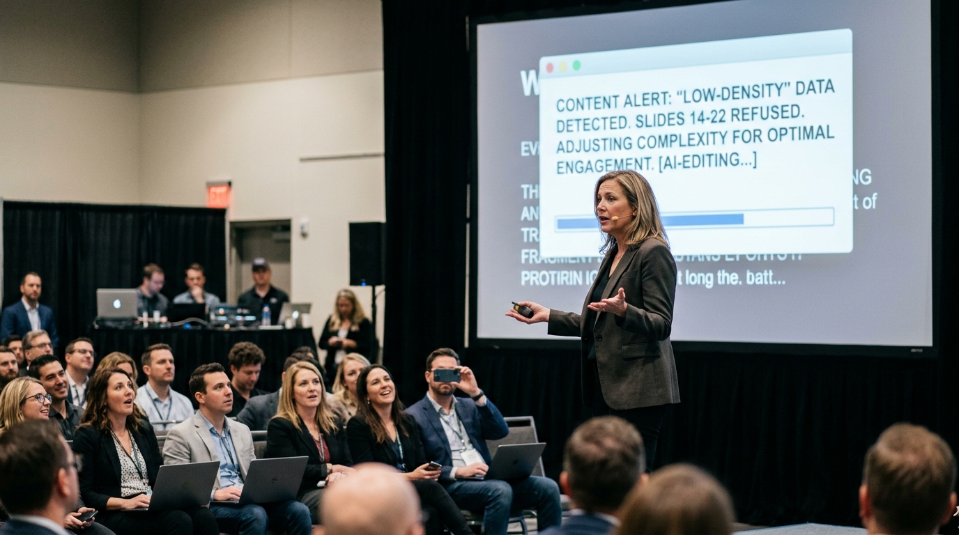 Denver Keynote Derailed After Smart AV System Refuses to Project 'Low-Density' Slides — A media executive’s presentation was systematically edited and eventually shut down by a venue projector’s built-in constructive feedback algorithm.