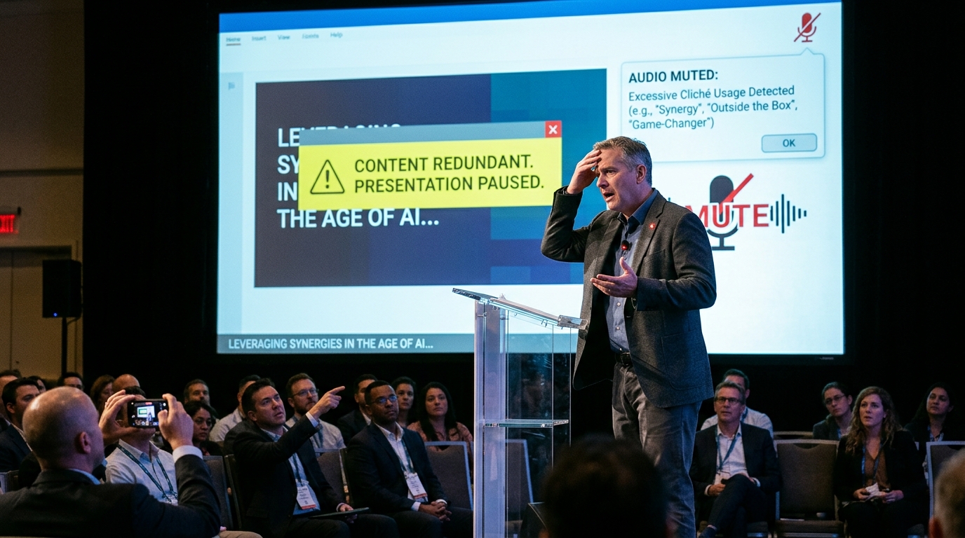 Smart Projector Locks Out Keynote Speaker After Flagging Presentation as 'Conceptually Redundant' — An automated AV system at a Las Vegas convention center corrected slides in real time, eventually muting the presenter for exceeding permissible buzzword thresholds.