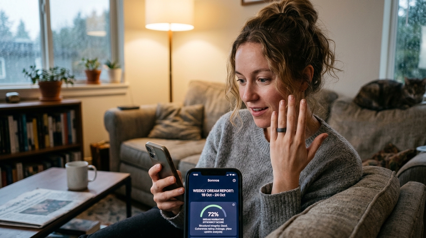 Wellness Wearable Updates App to Rate Efficiency of Users' Dream Narratives — The Somnos Ring’s new firmware flags repetitive anxiety dreams and unstructured subplots as 'unproductive sleep expenditures.'