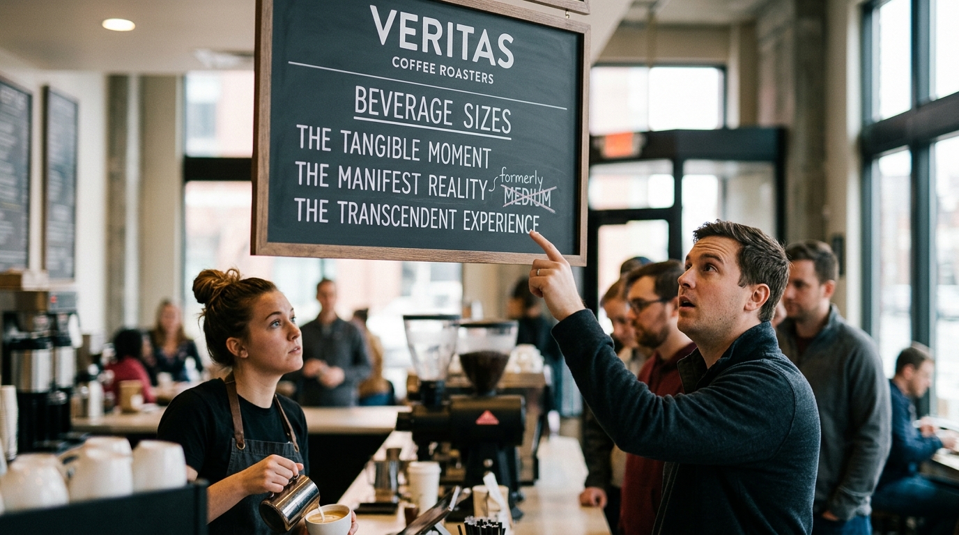 Veritas Coffee Roasters Eliminates 'Medium' in Favor of 'The Manifest Reality' — The Midwestern chain’s new "Ontological Sizing Menu" requires customers to verbally affirm their place in the cosmos before receiving a drip coffee.